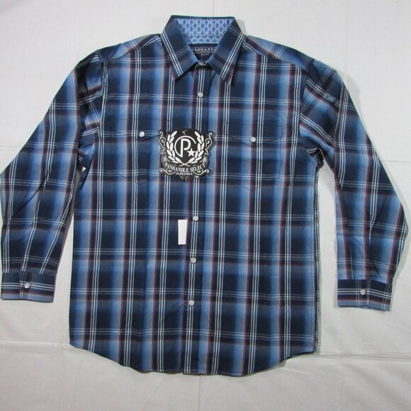 Panhandle Select Boy's Large (14) Long Sleeve Plaid Snap Shirt - Blue - Picture 1 of 4